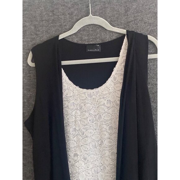 Brittany Black Top Black White Sequin Sleeveless Drape Open Asymmetric Vest XL - Picture 6 of 8